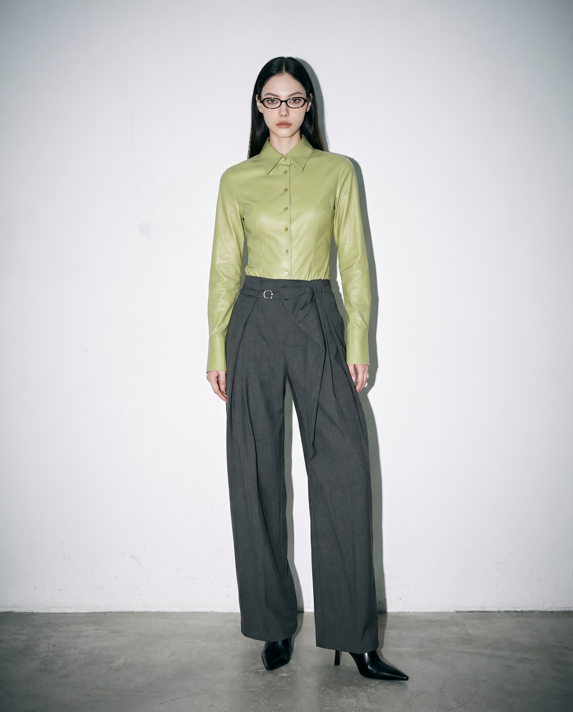 Pleated Bow Detail Wide Leg Trousers