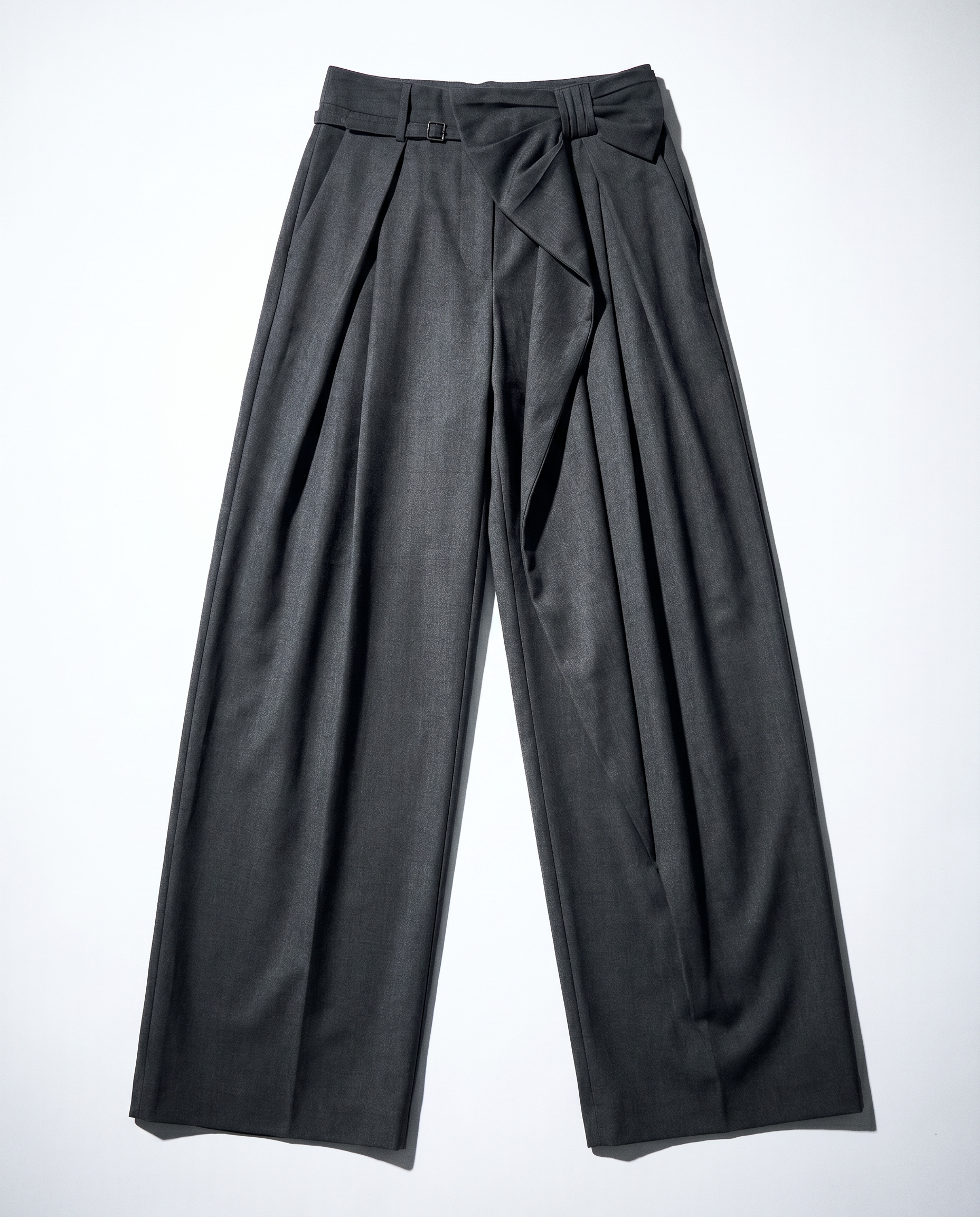 Pleated Bow Detail Wide Leg Trousers