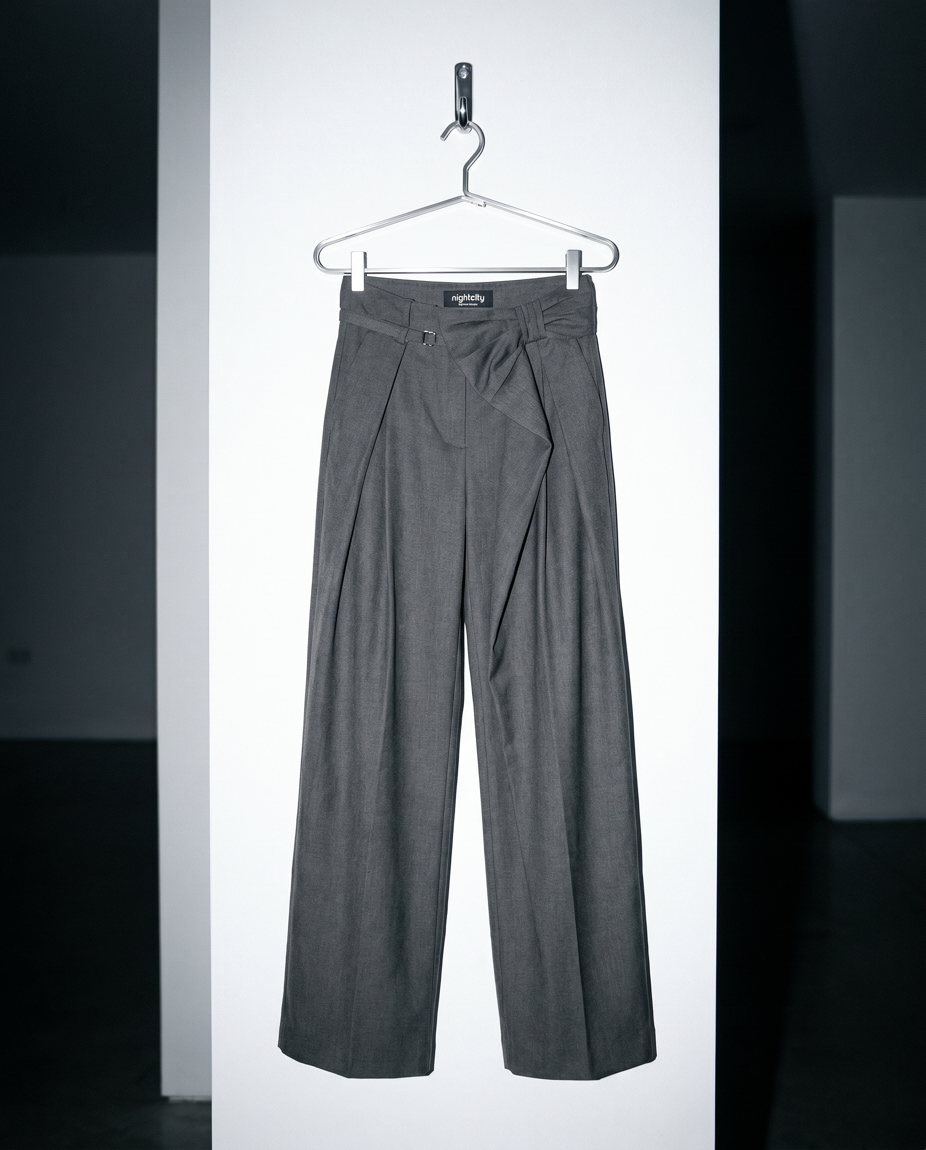 Pleated Bow Detail Wide Leg Trousers