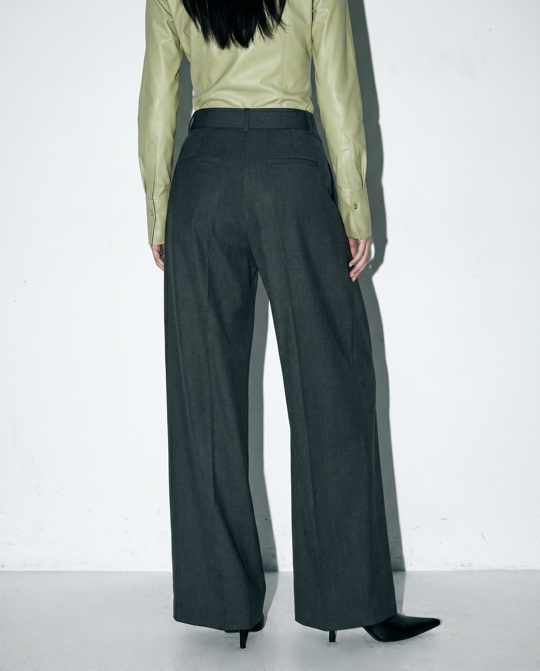 Pleated Bow Detail Wide Leg Trousers