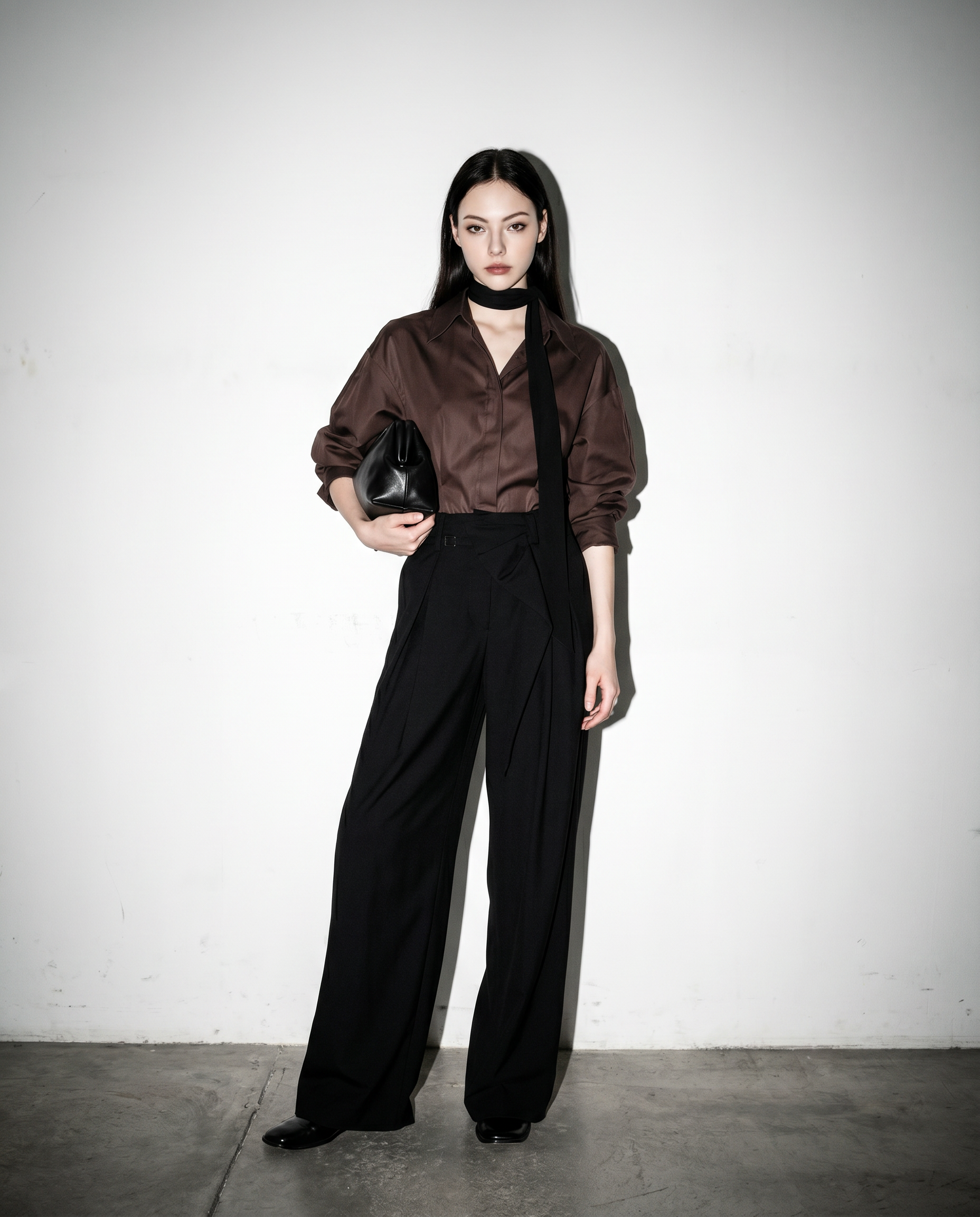 Pleated Bow Detail Wide Leg Trousers
