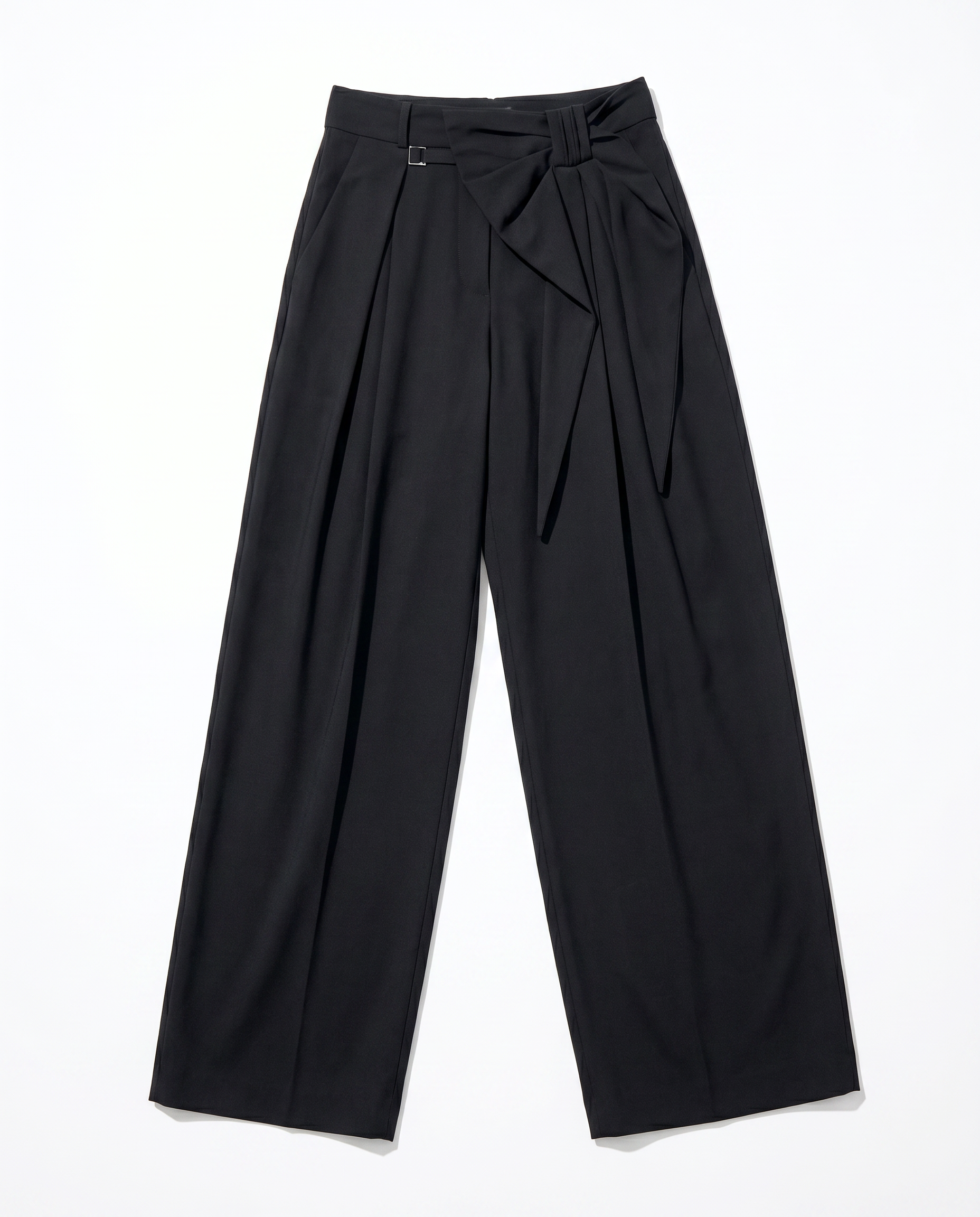 Pleated Bow Detail Wide Leg Trousers