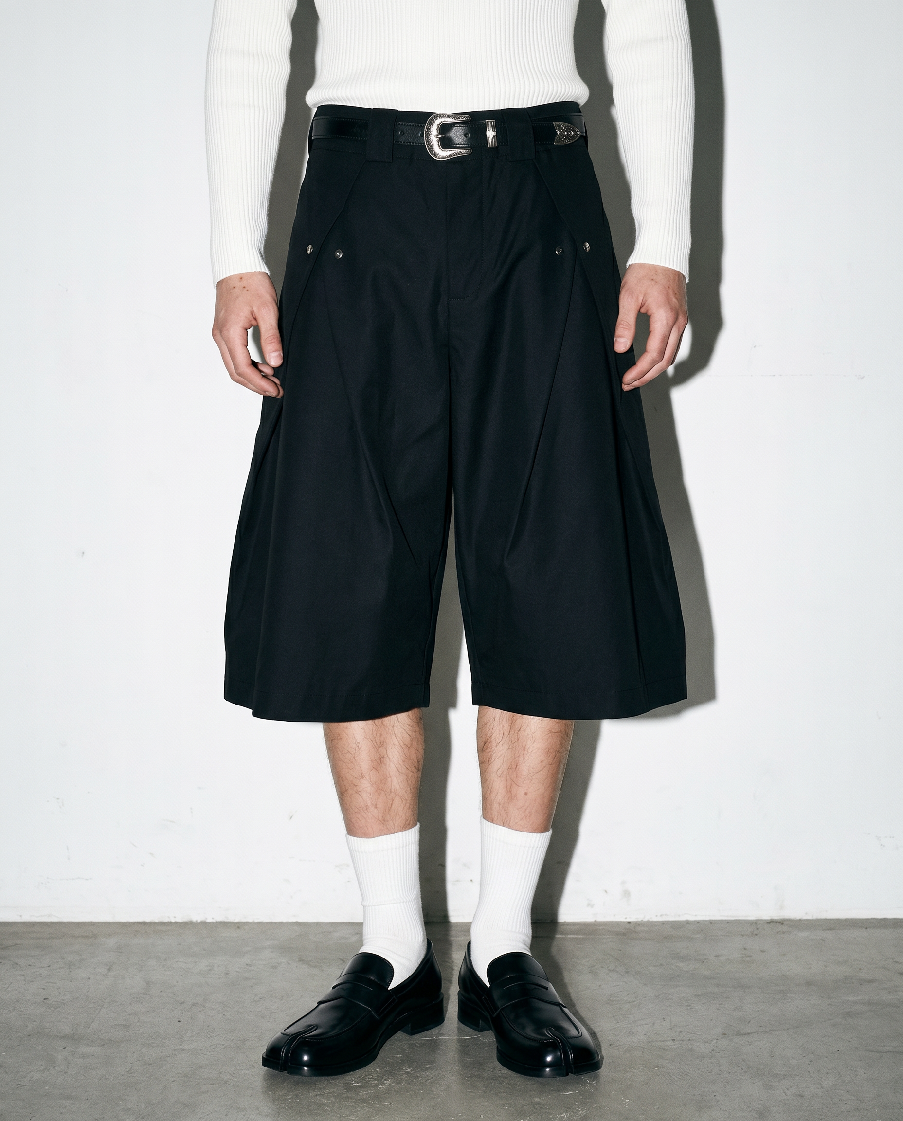 Pleated Rivetted Bermuda Shorts
