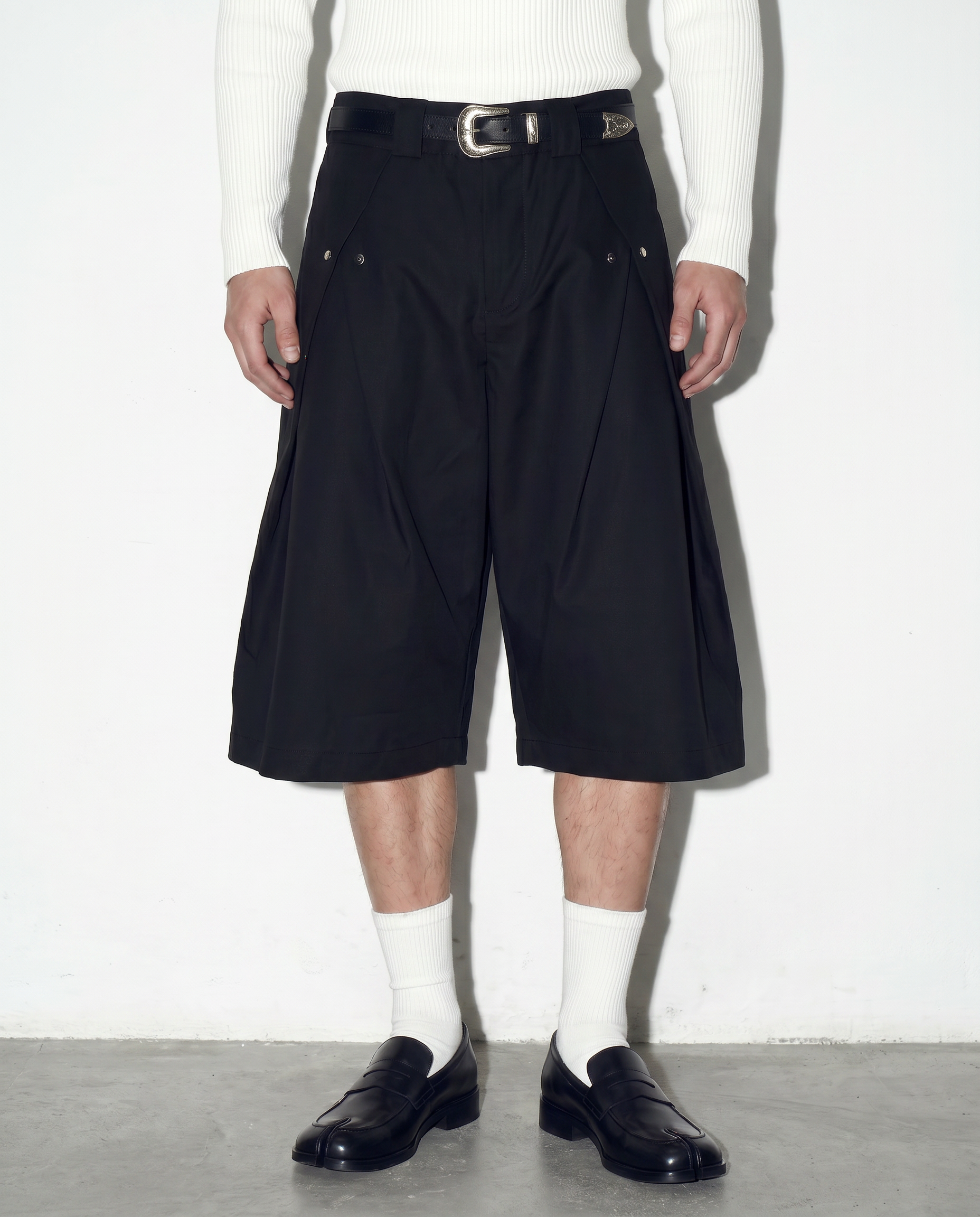 Pleated Rivetted Bermuda Shorts