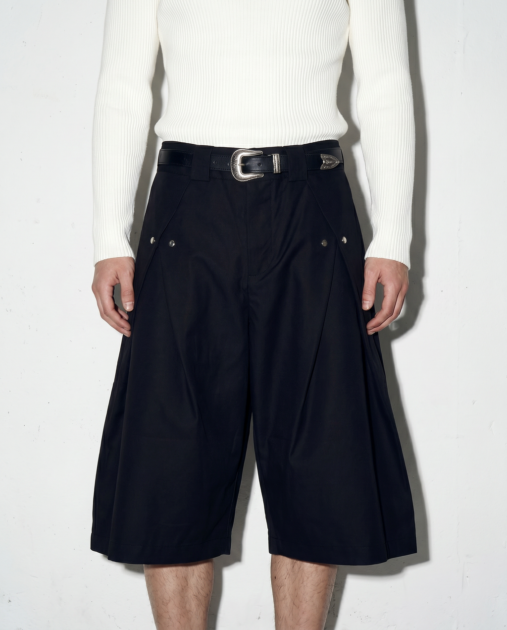 Pleated Rivetted Bermuda Shorts