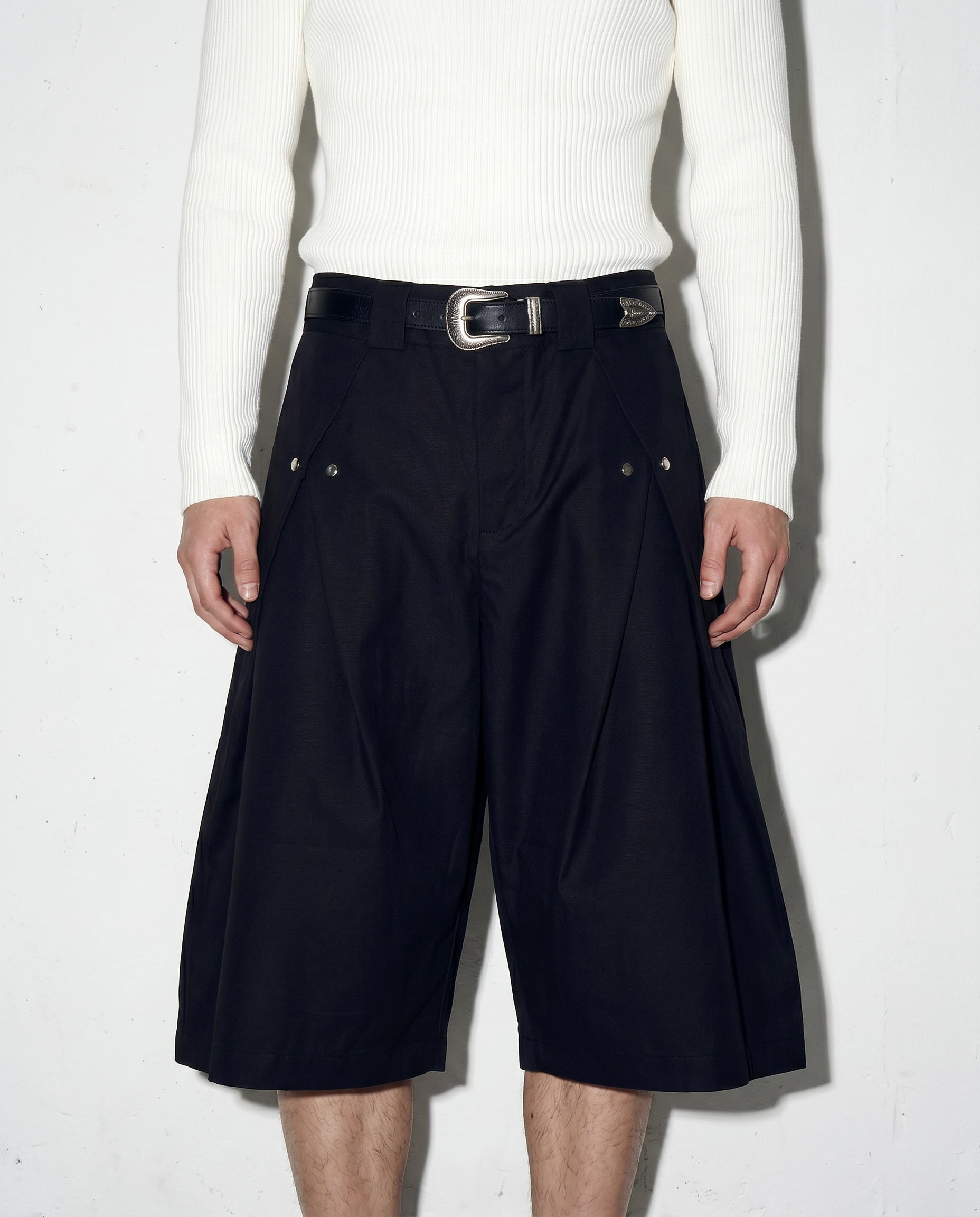 Pleated Rivetted Bermuda Shorts