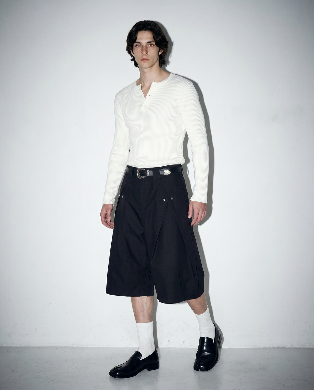 Pleated Rivetted Bermuda Shorts
