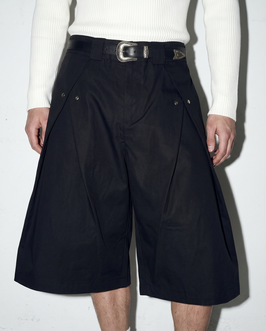 Pleated Rivetted Bermuda Shorts