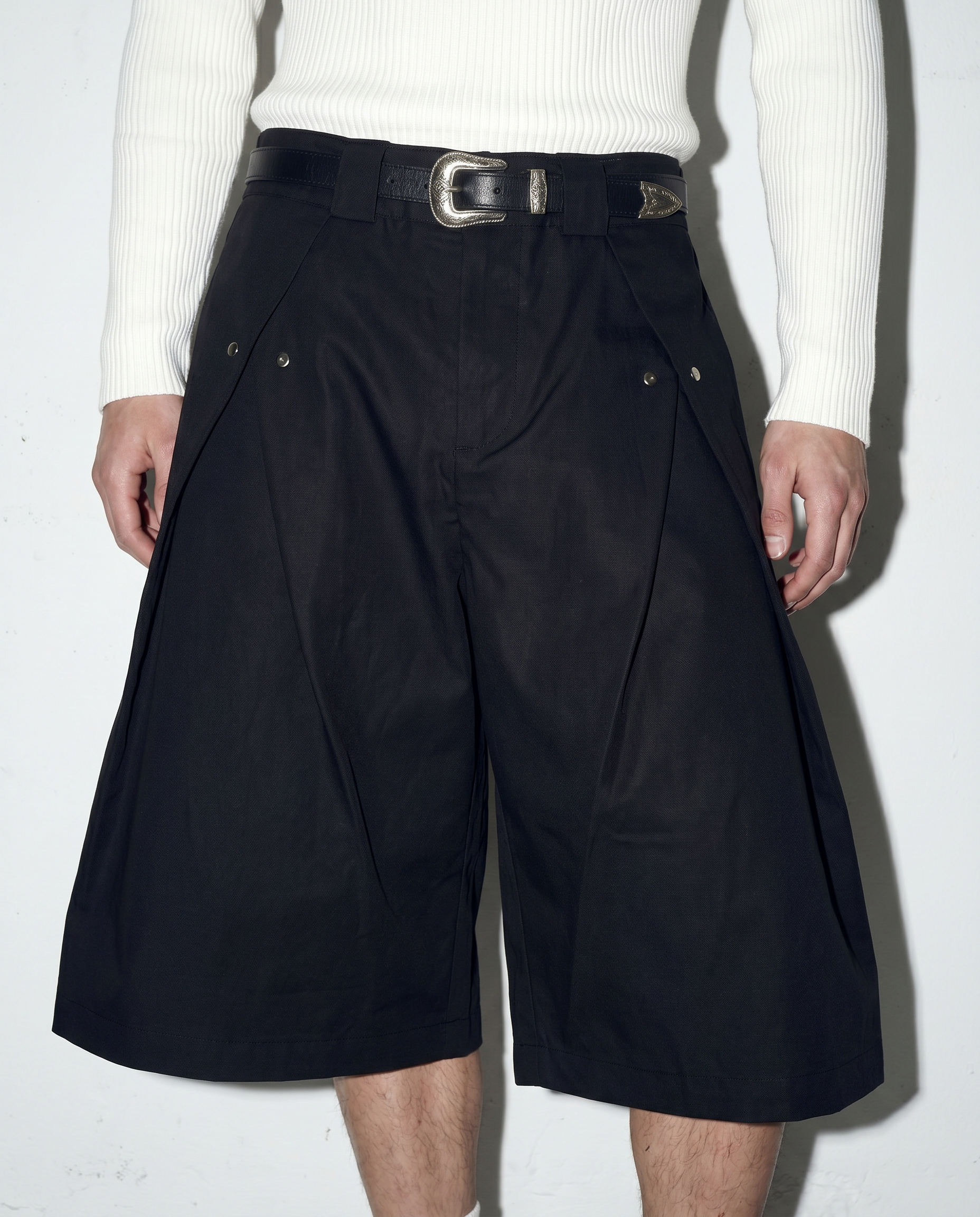 Pleated Rivetted Bermuda Shorts