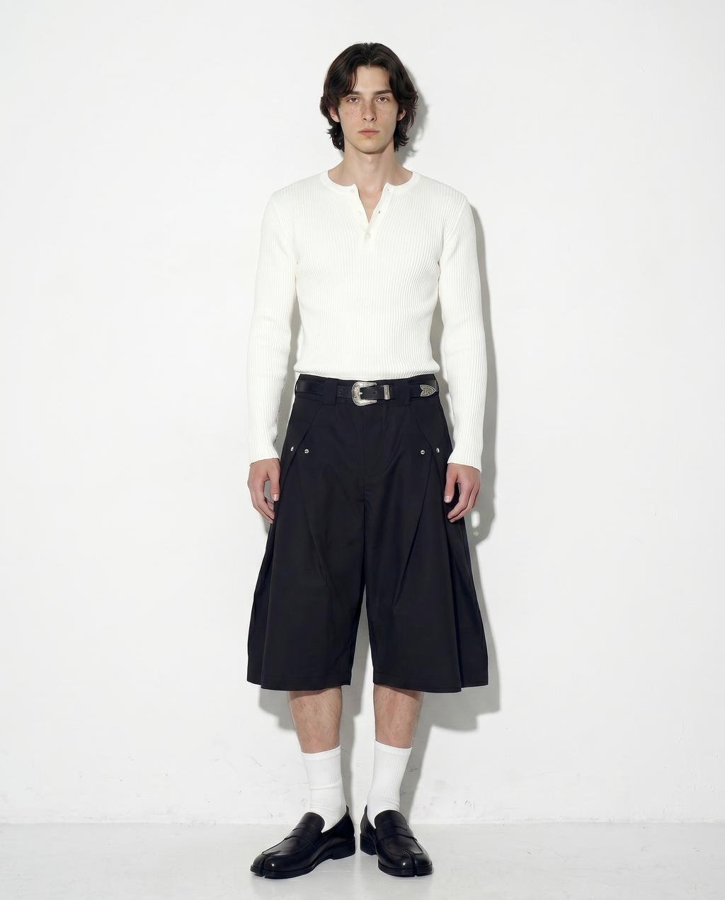 Pleated Rivetted Bermuda Shorts