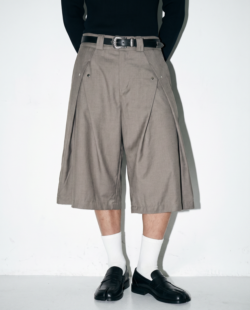 Pleated Rivetted Bermuda Shorts