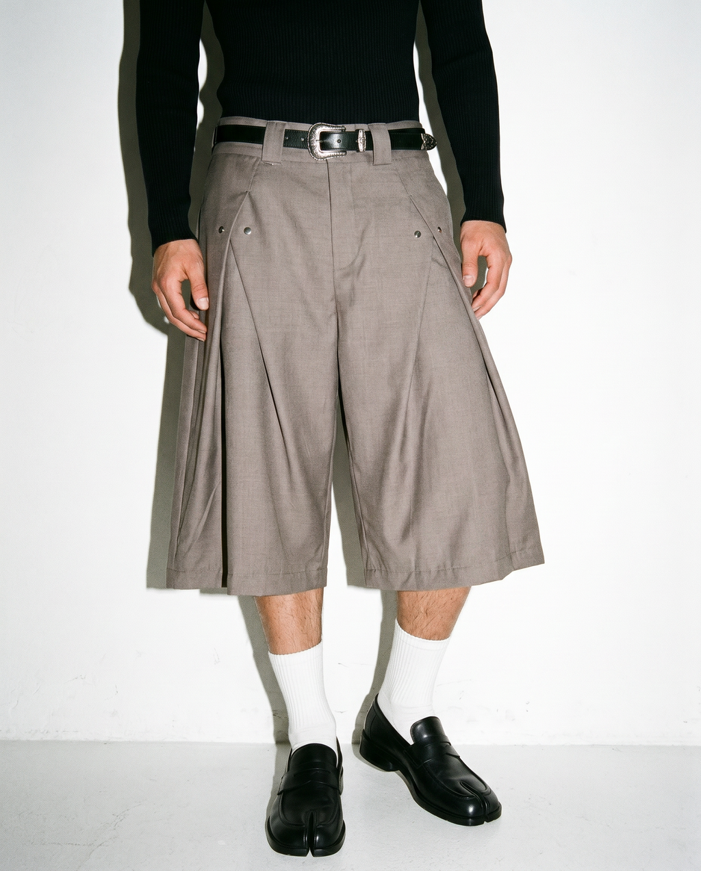 Pleated Rivetted Bermuda Shorts