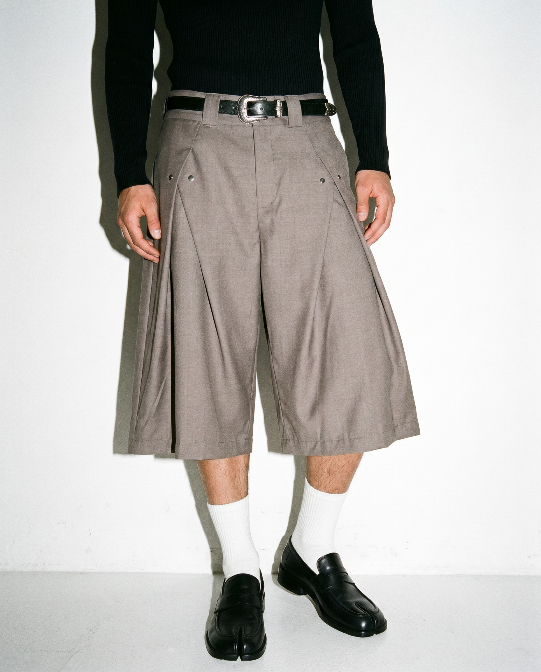 Pleated Rivetted Bermuda Shorts