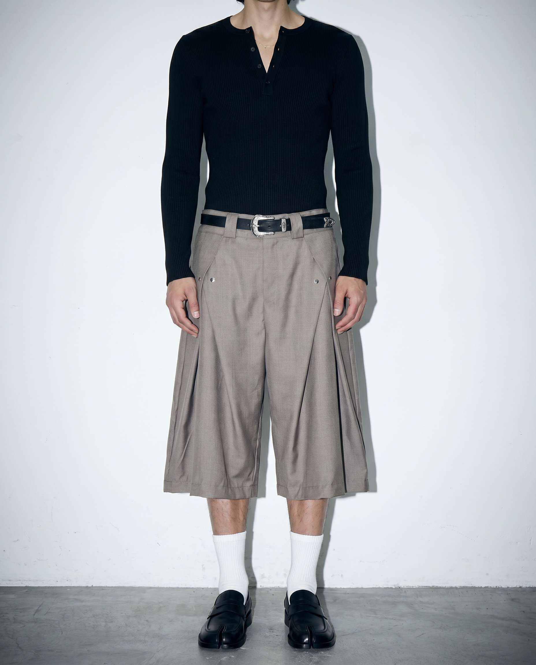 Pleated Rivetted Bermuda Shorts