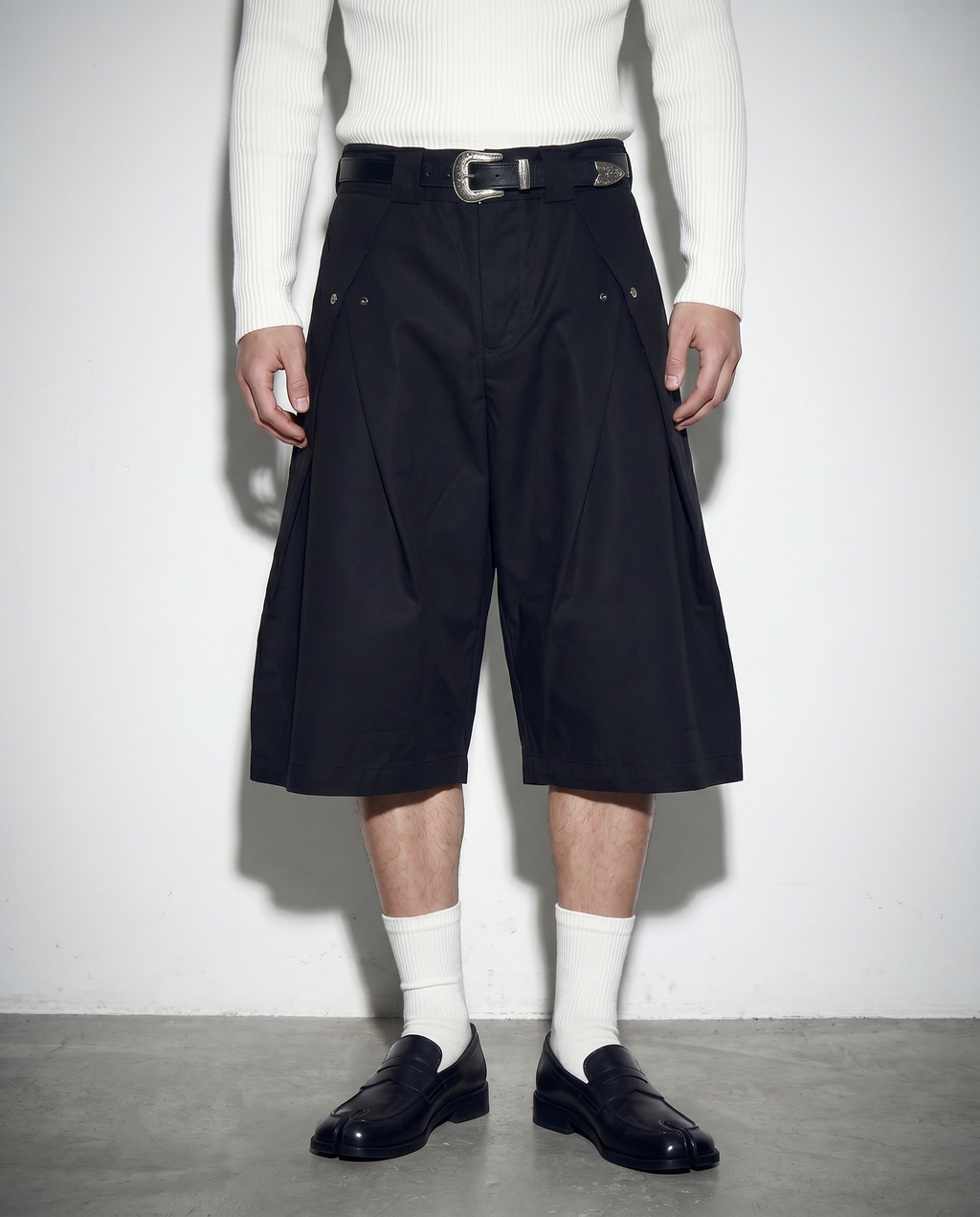 Pleated Rivetted Bermuda Shorts