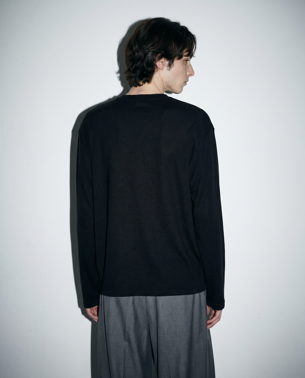 Relaxed Fit Mid-Crop Henley Long Sleeve T-Shirt