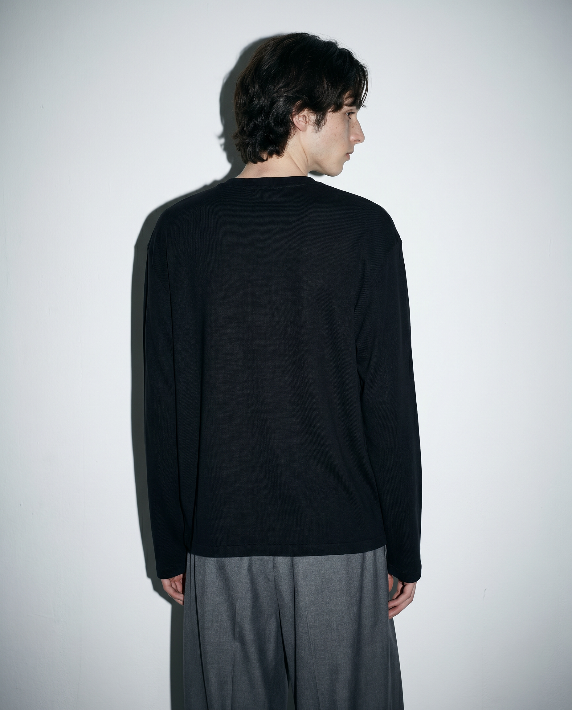 Relaxed Fit Mid-Crop Henley Long Sleeve T-Shirt