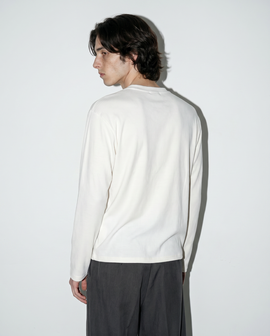 Relaxed Fit Mid-Crop Henley Long Sleeve T-Shirt