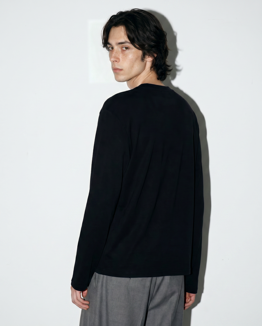 Relaxed Fit Mid-Crop Henley Long Sleeve T-Shirt
