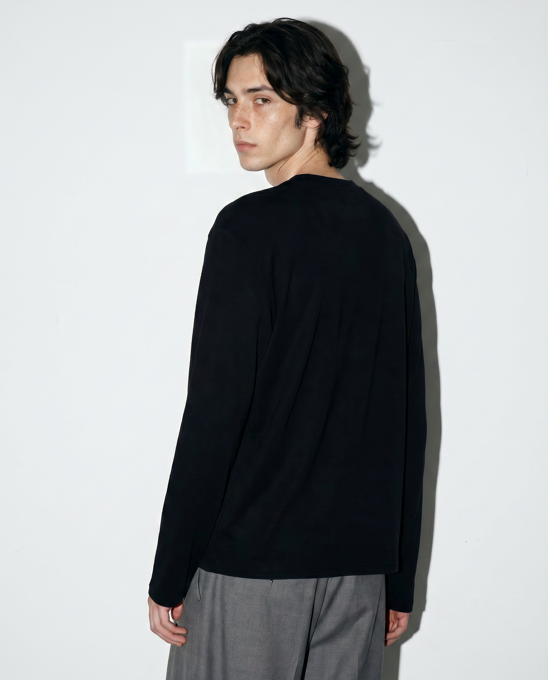 Relaxed Fit Mid-Crop Henley Long Sleeve T-Shirt