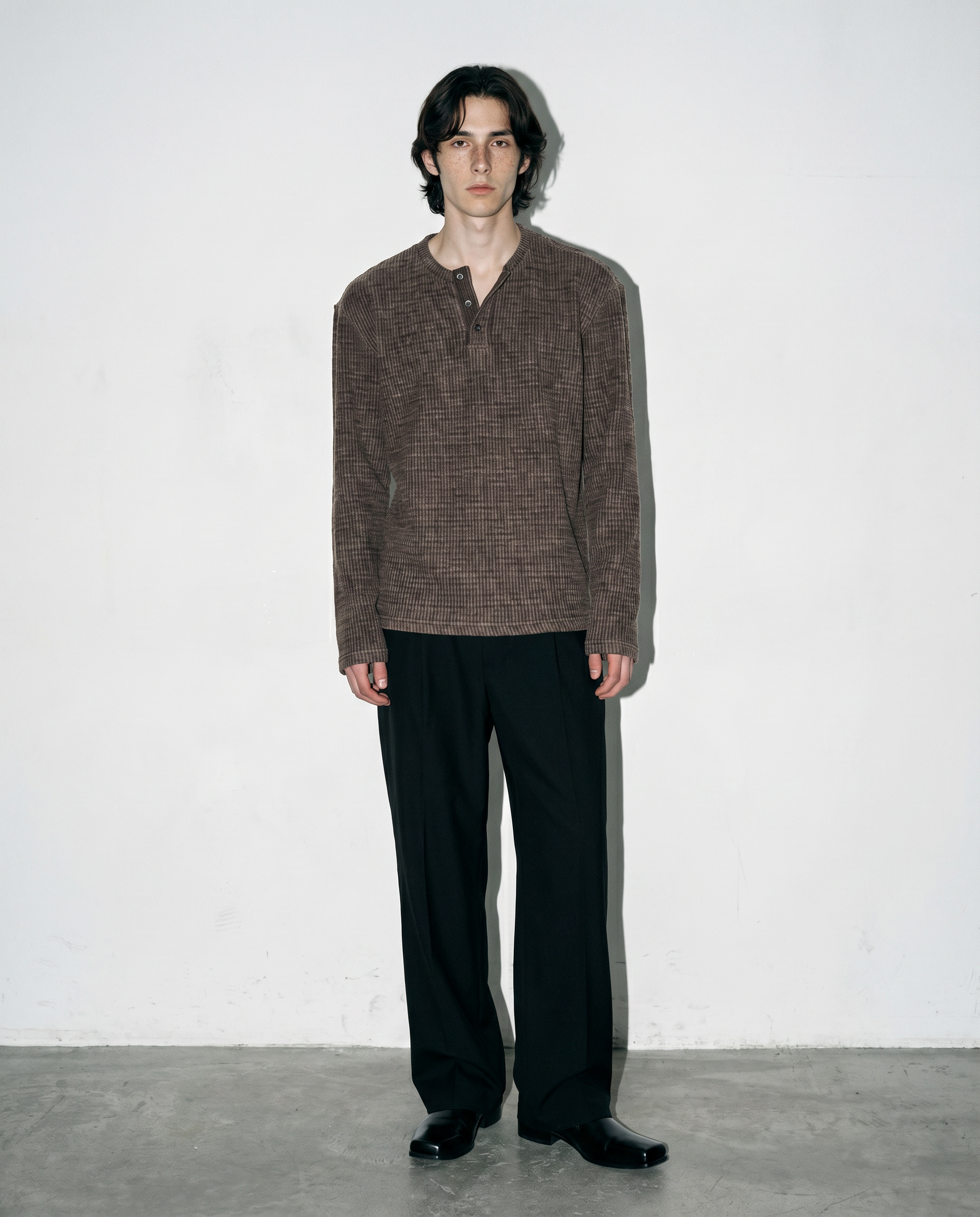 Ribbed Knit Henley Collar Sweater