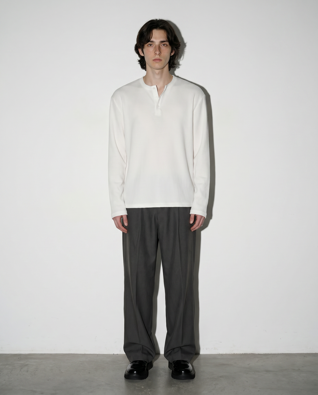 Ribbed Knit Henley Collar Sweater
