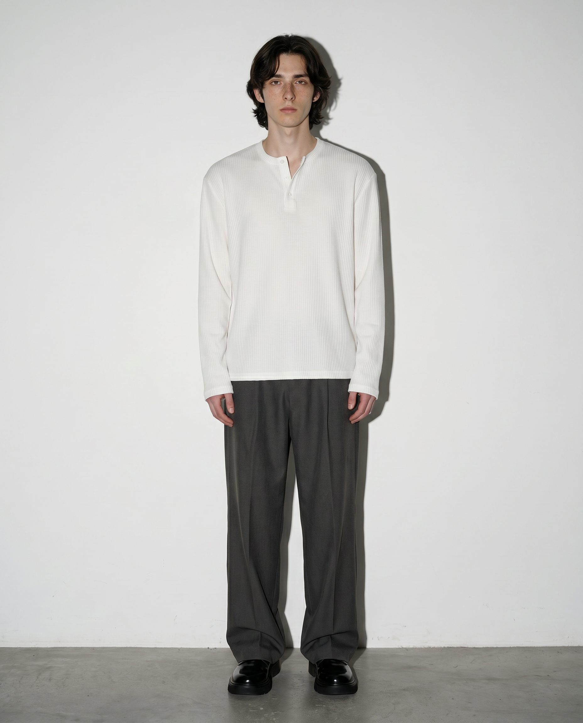 Ribbed Knit Henley Collar Sweater