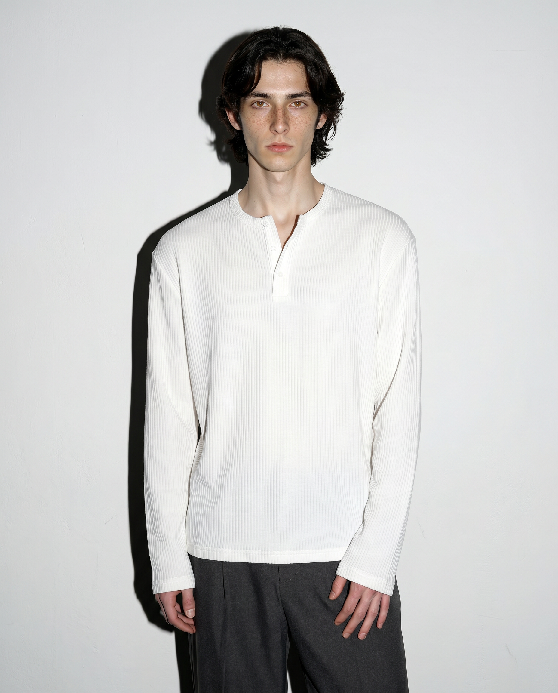 Ribbed Knit Henley Collar Sweater