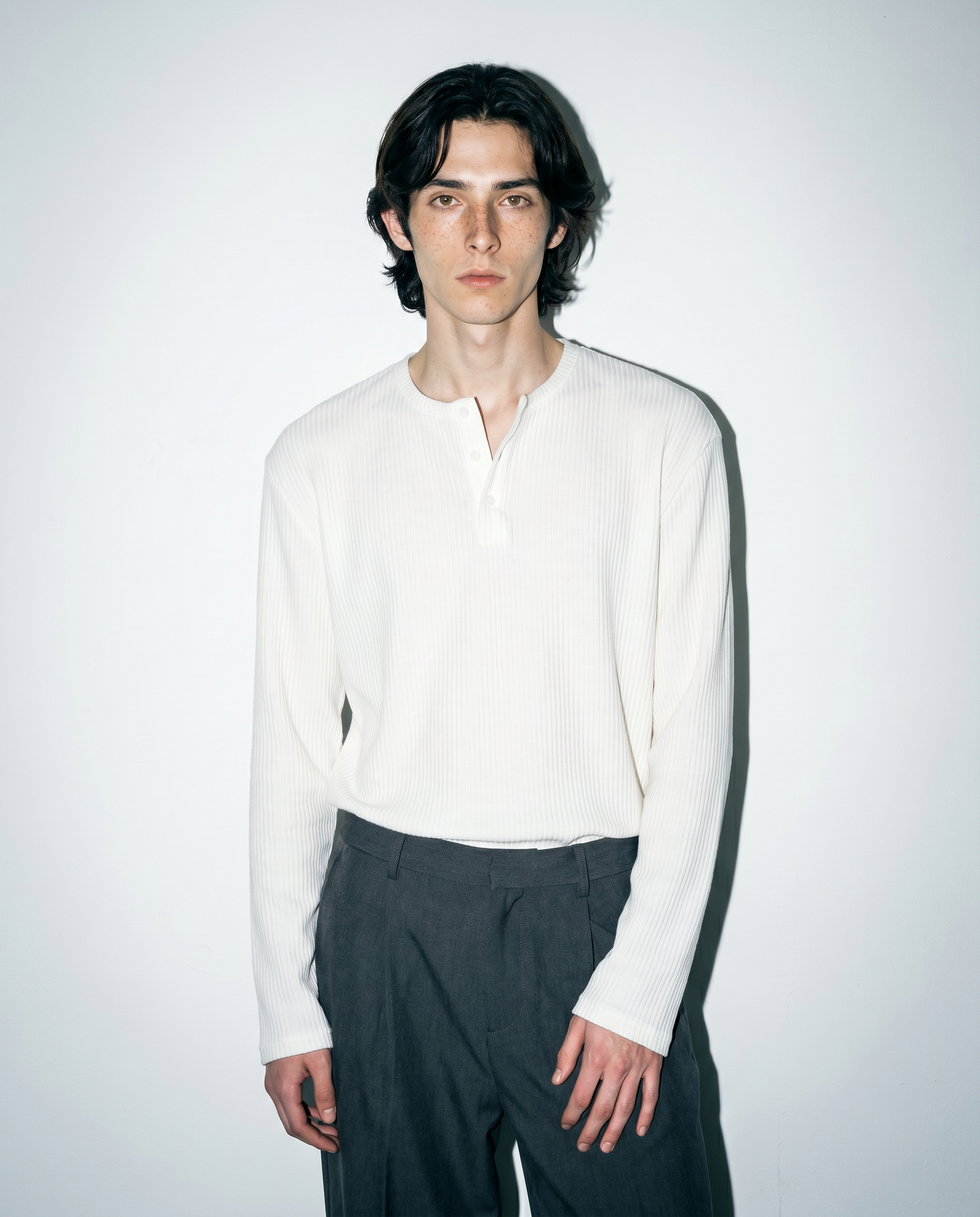 Ribbed Knit Henley Collar Sweater