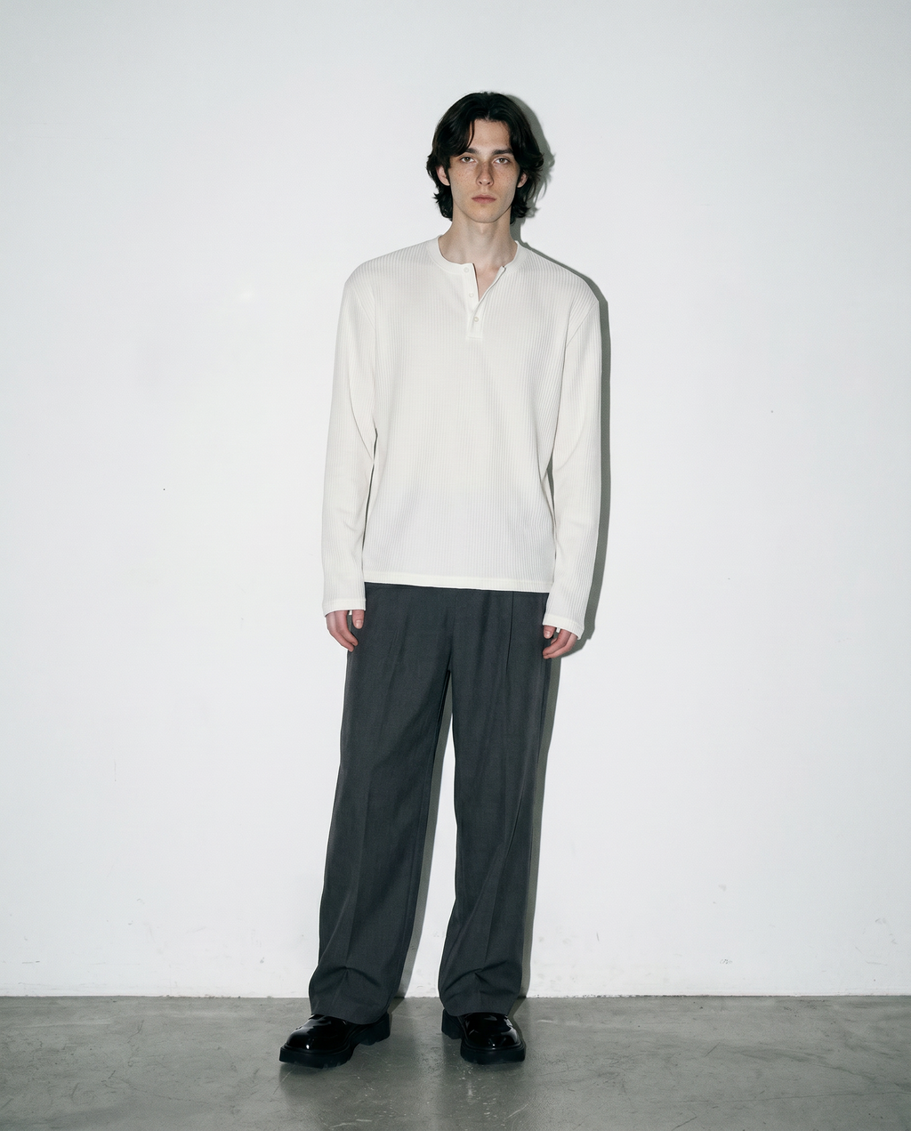 Ribbed Knit Henley Collar Sweater