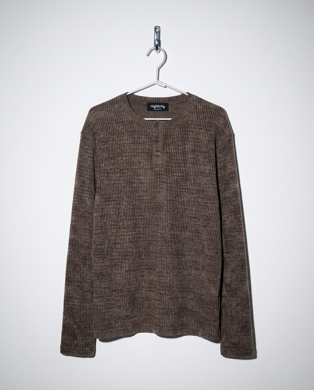 Ribbed Knit Henley Collar Sweater