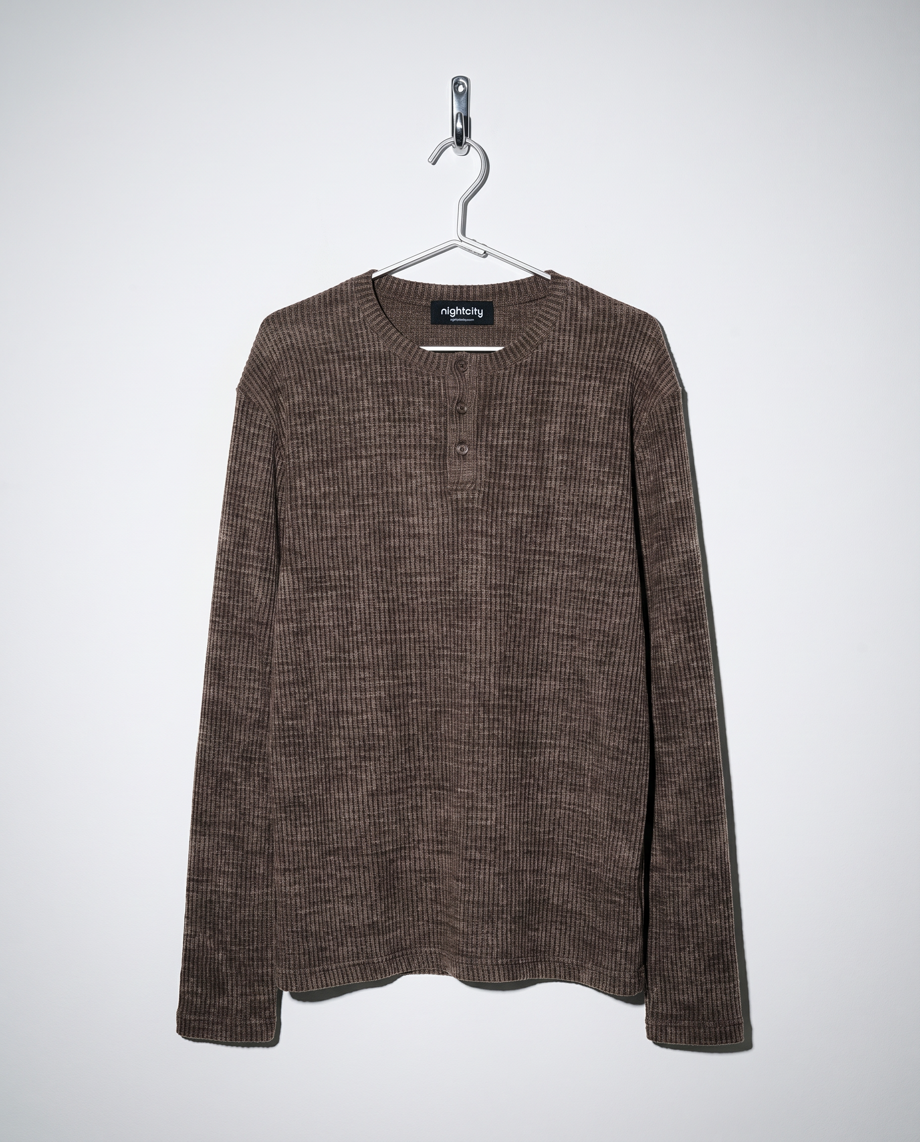 Ribbed Knit Henley Collar Sweater