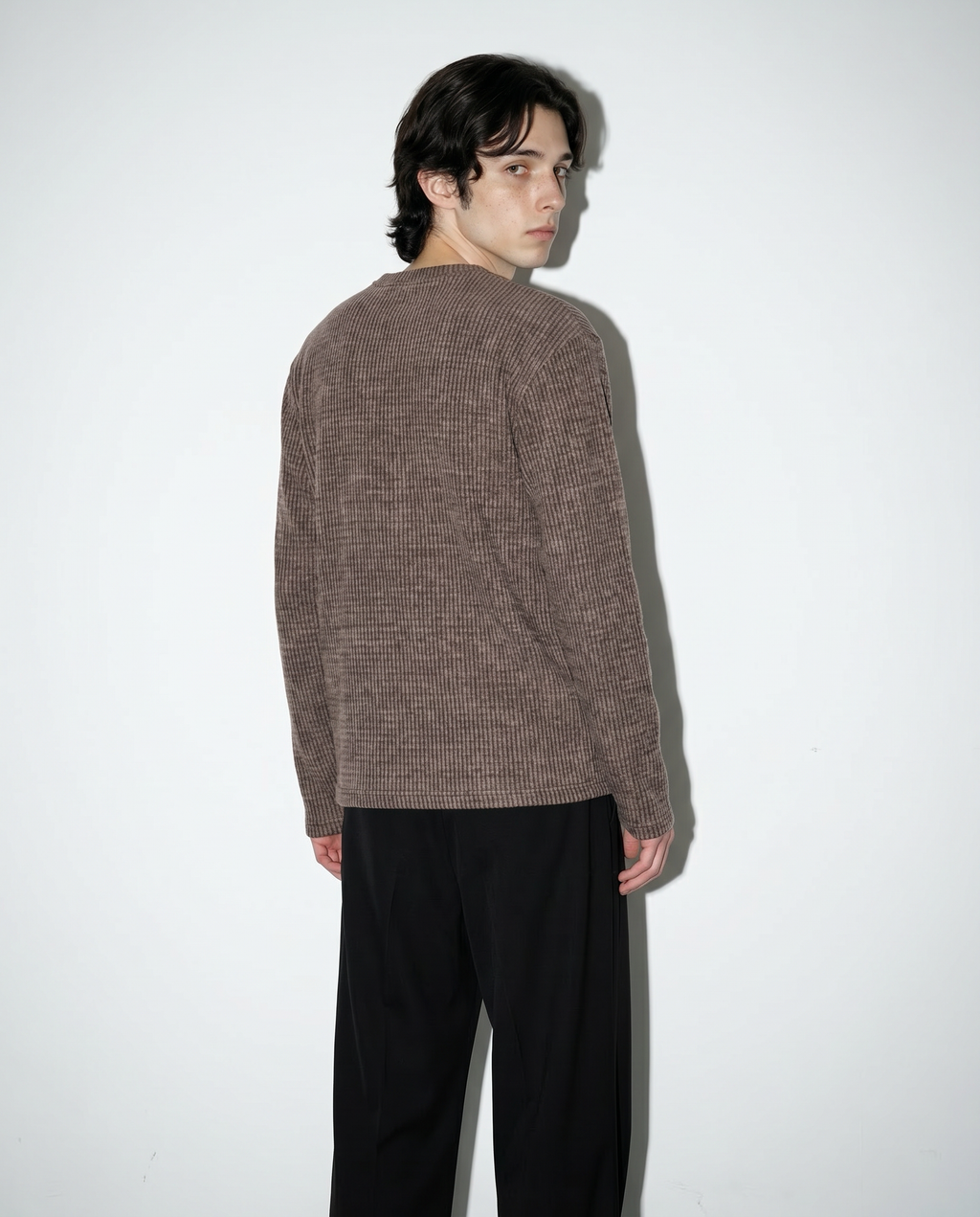 Ribbed Knit Henley Collar Sweater