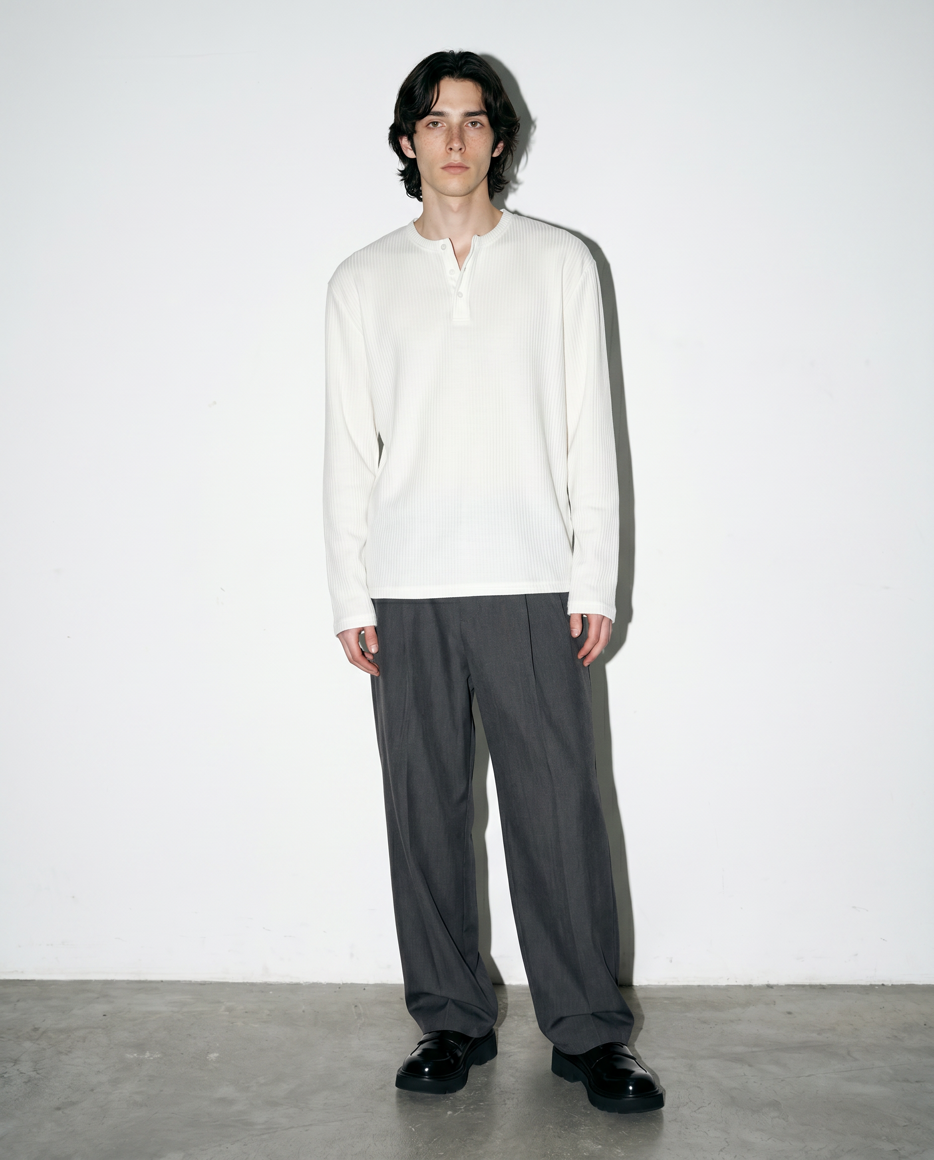 Ribbed Knit Henley Collar Sweater