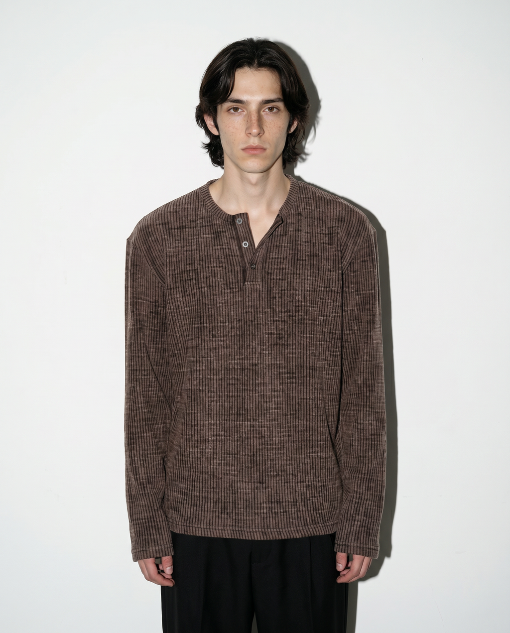 Ribbed Knit Henley Collar Sweater