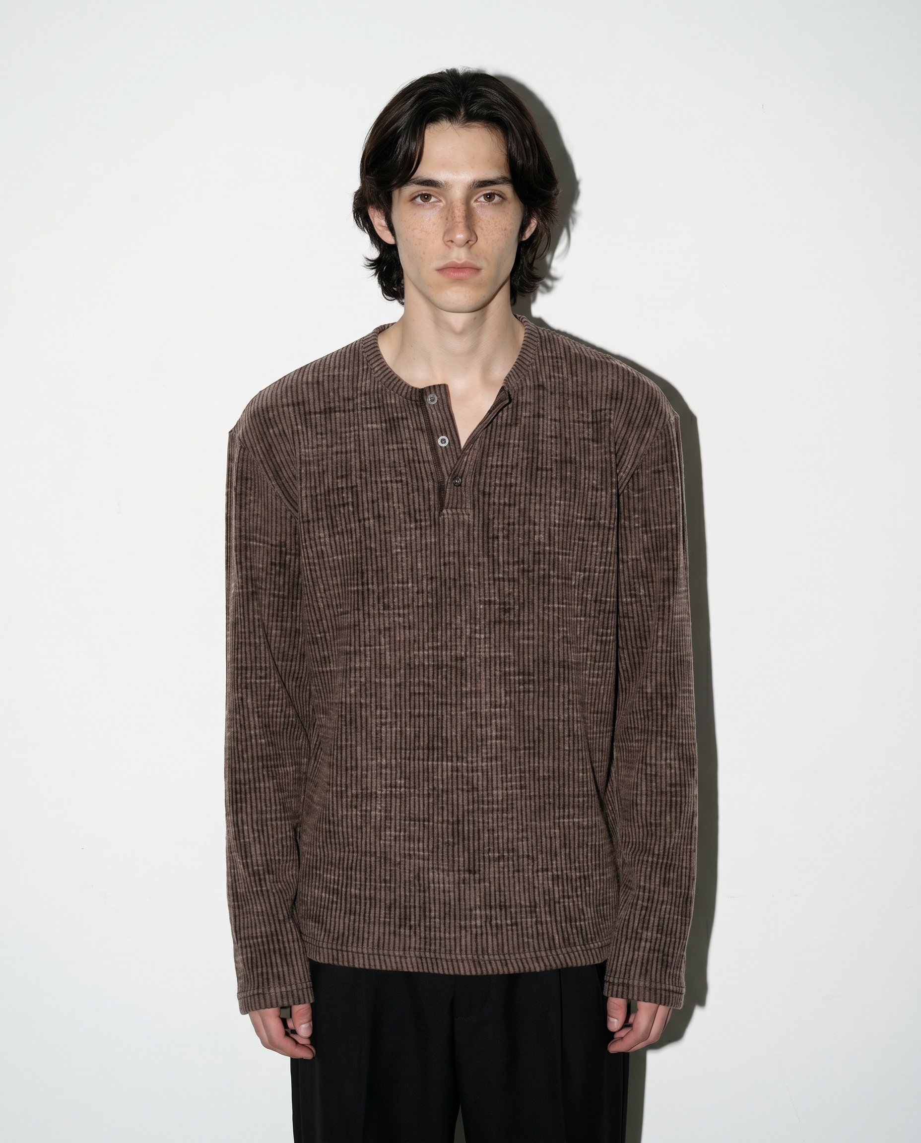 Ribbed Knit Henley Collar Sweater