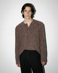 Ribbed Knit Henley Collar Sweater