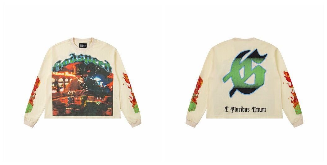 Godspeed "E Pluribus Unum" Bar Scene Graphic Beige Long Sleeve Tee