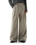 Wide-Leg Pleated Trousers With Wrap Waist Strap