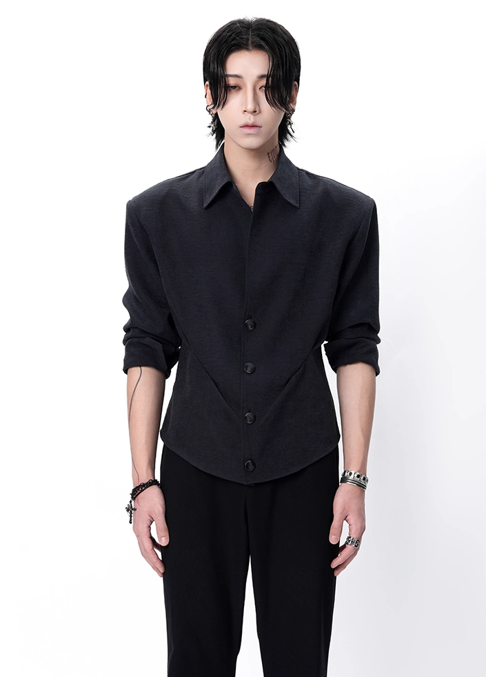 Structured Button-Up Shirt with Cinch Side Detail