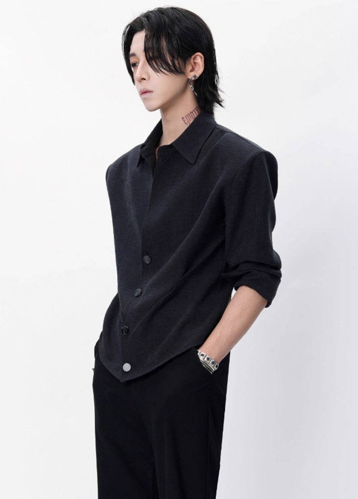 Structured Button-Up Shirt with Cinch Side Detail