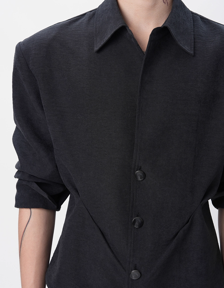 Structured Button-Up Shirt with Cinch Side Detail