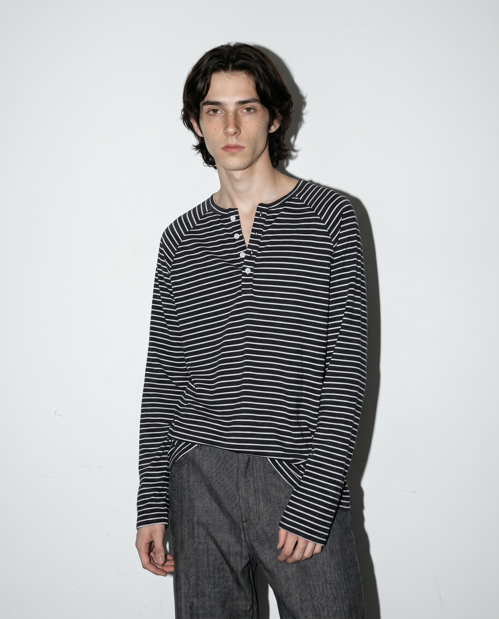 Striped Long Sleeve Raglan Henley