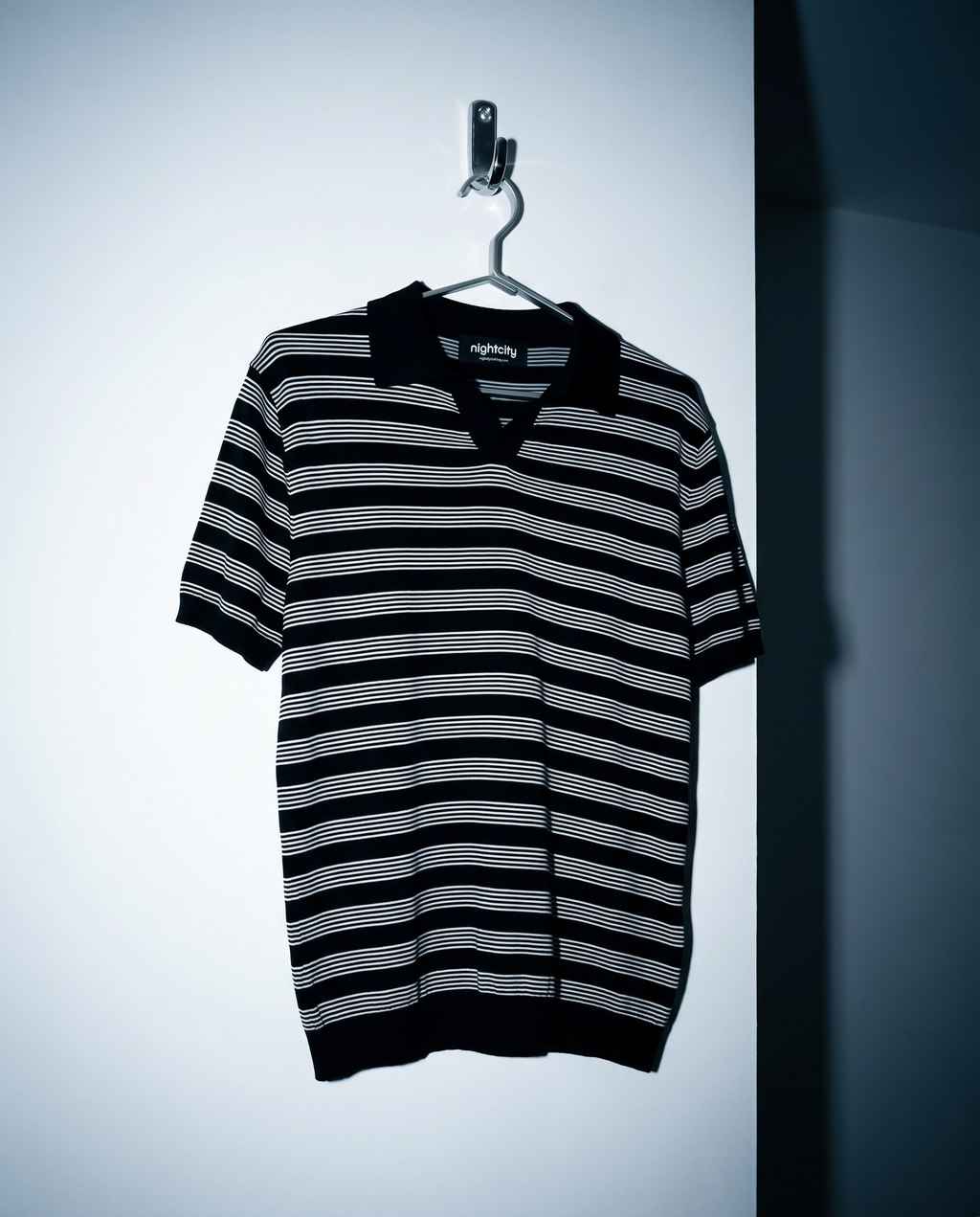 Striped Open Collar Polo Top