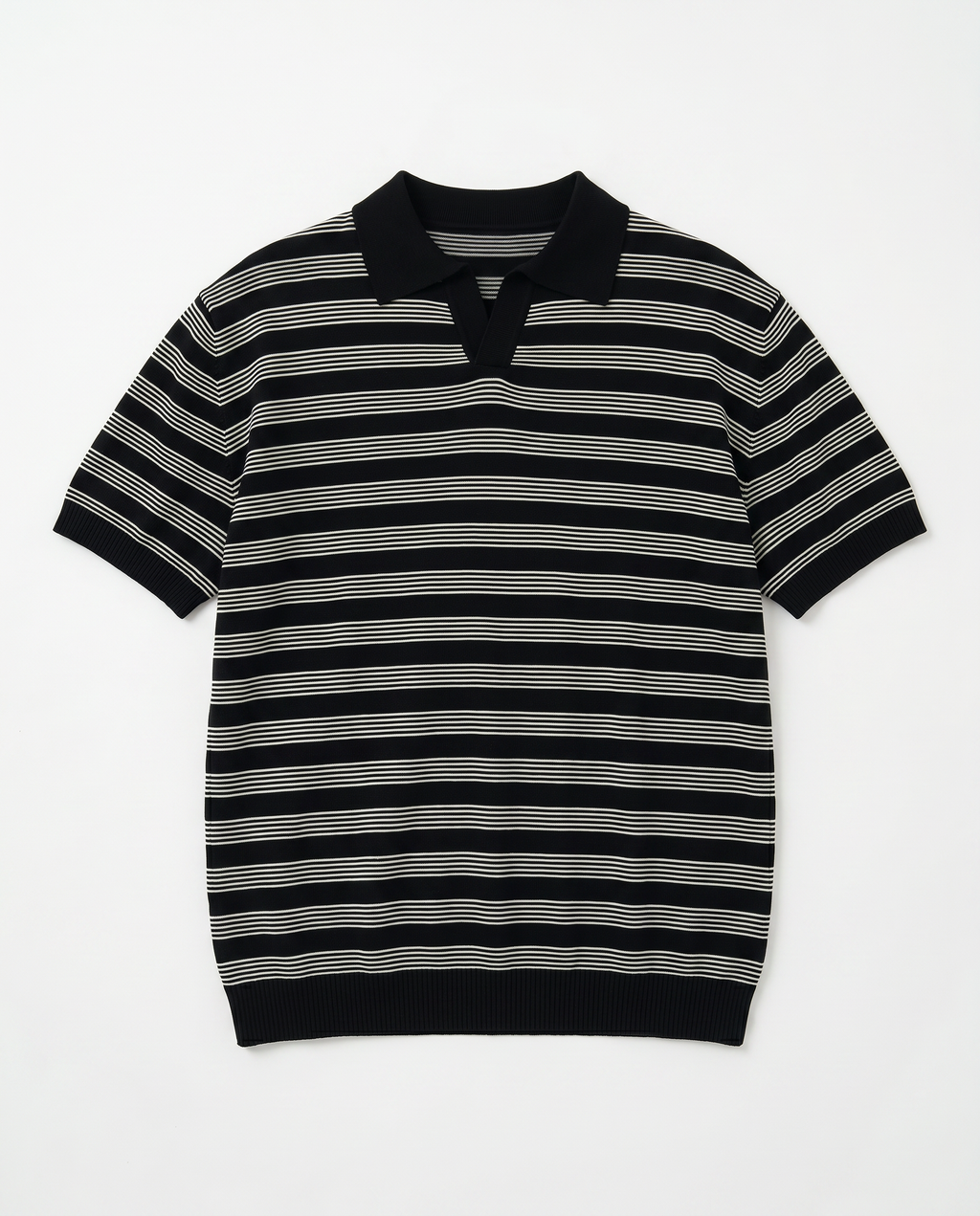 Striped Open Collar Polo Top