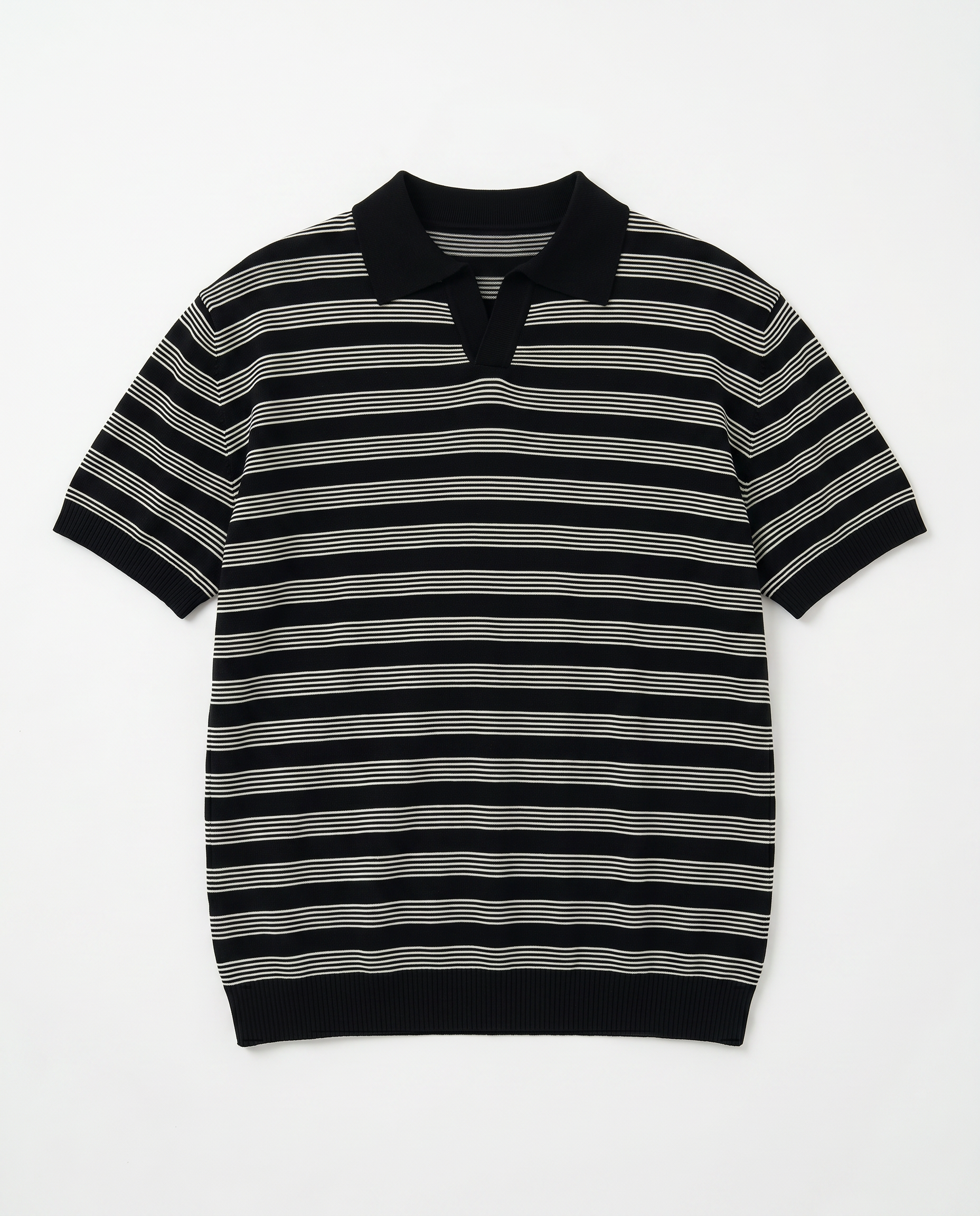 Striped Open Collar Polo Top