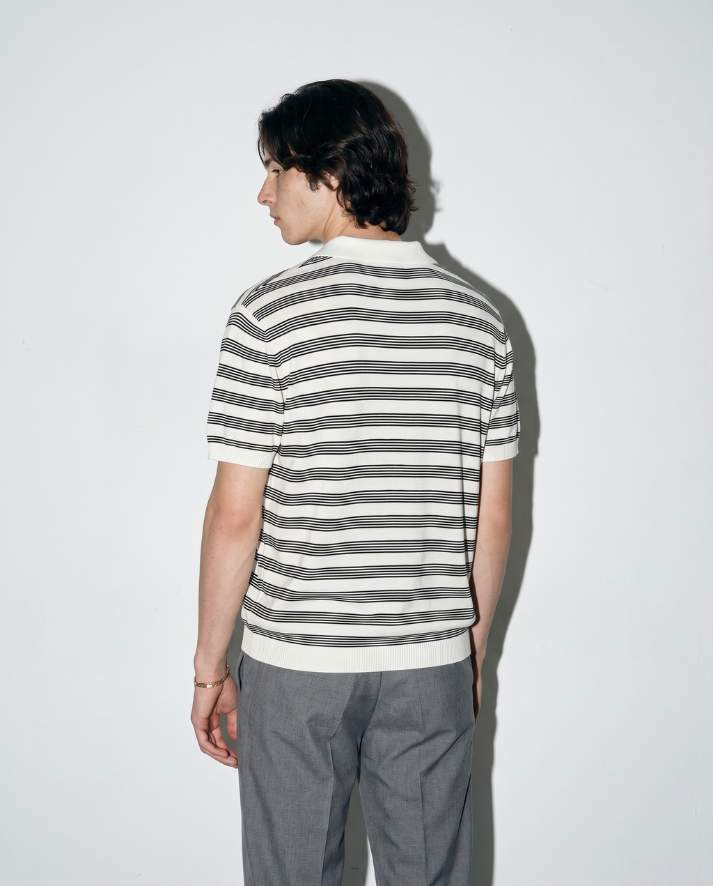 Striped Open Collar Polo Top