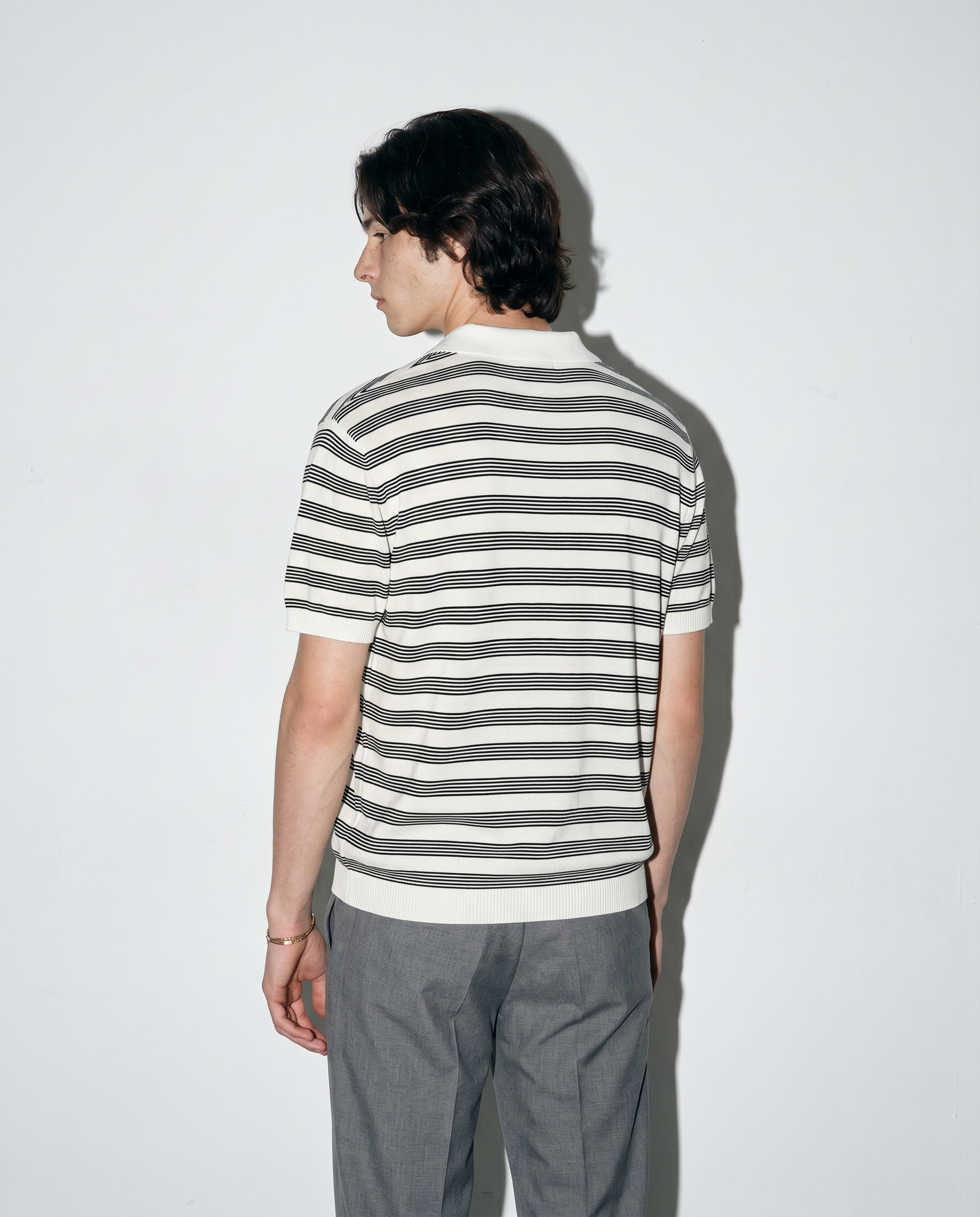 Striped Open Collar Polo Top