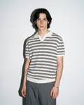 Striped Open Collar Polo Top