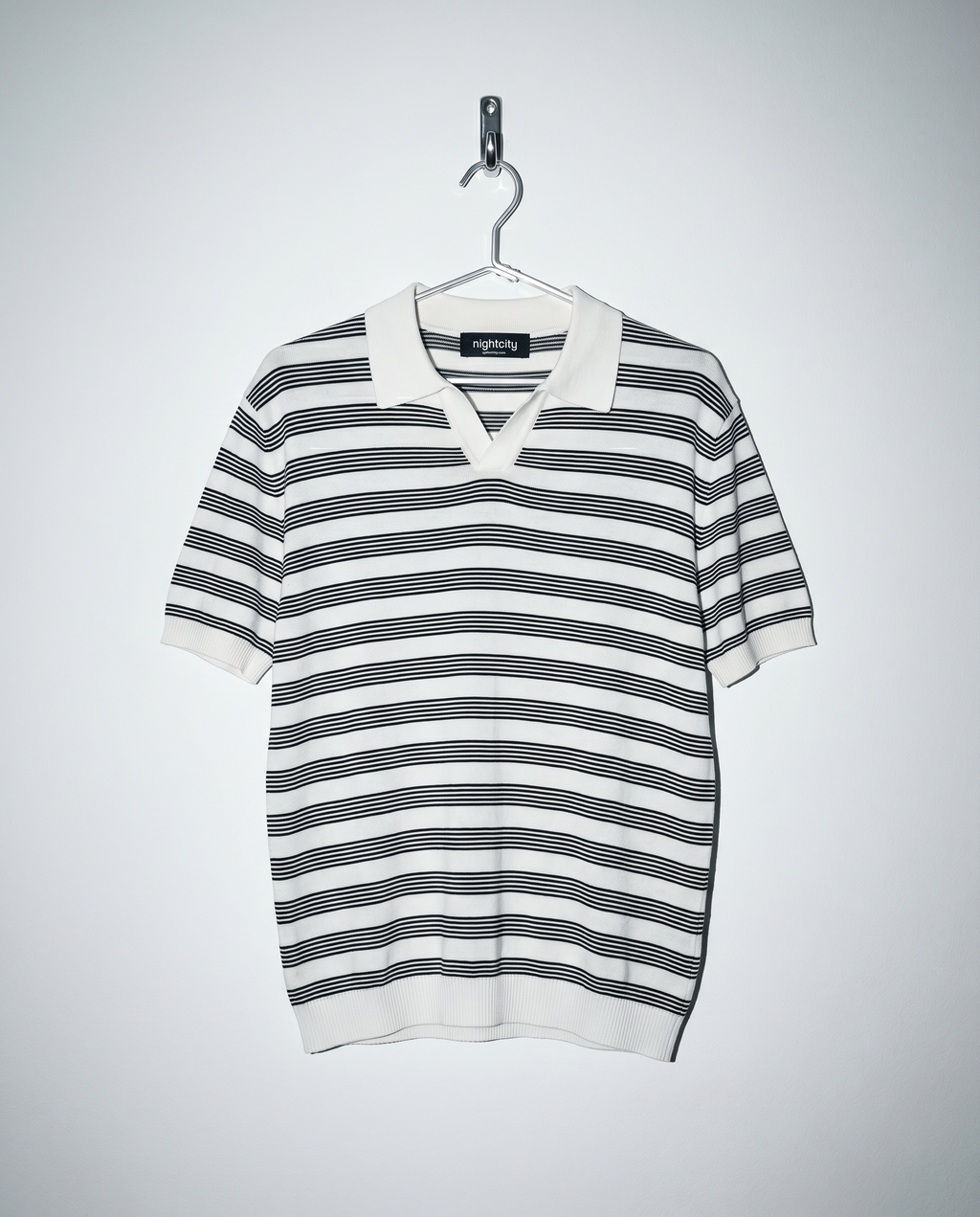 Striped Open Collar Polo Top